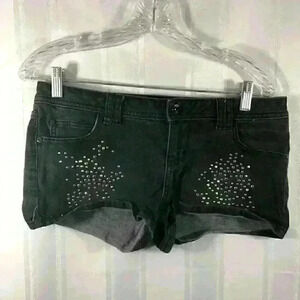 Nanette Lepore L'Amour Black Size 9 Jeweled Solid Print Mini Length Denim Shorts